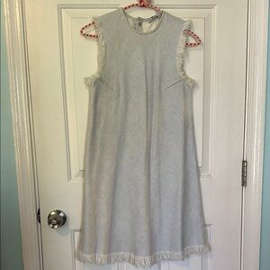 Sleeveless Fringe Hem Dress in Light Gray